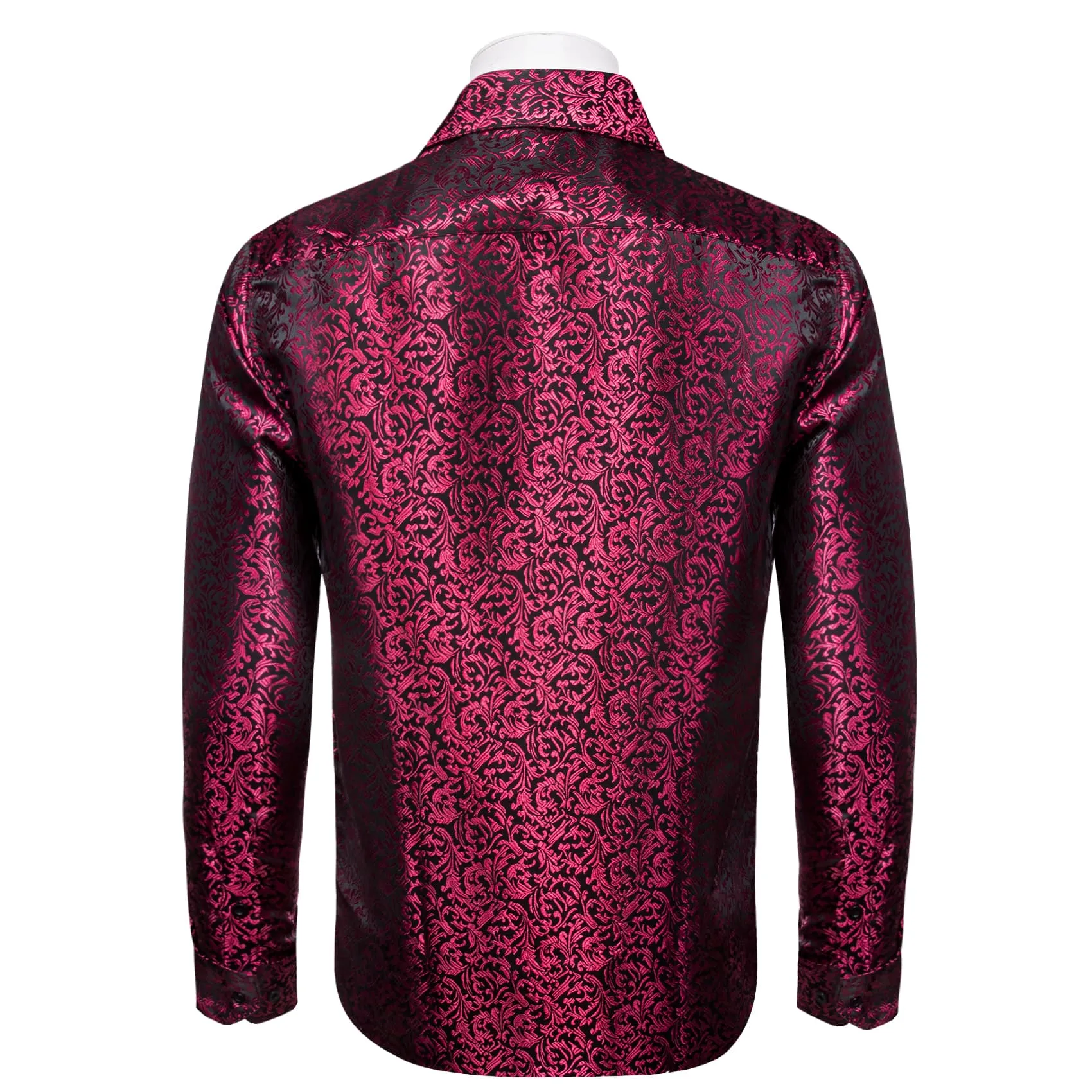 YourTies Deep Carmine Black Shirt Floral Jacquard Windsor Collar Top