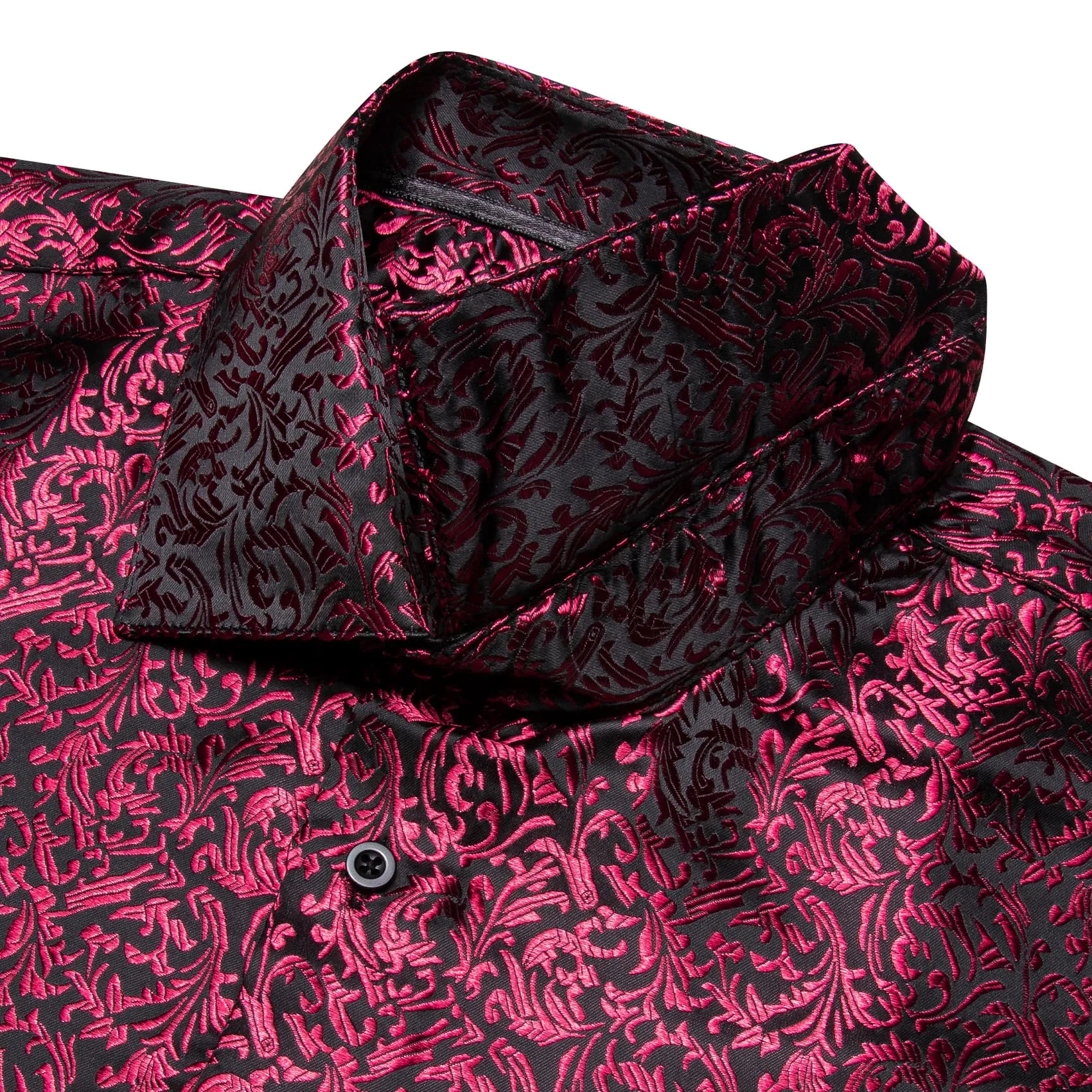 YourTies Deep Carmine Black Shirt Floral Jacquard Windsor Collar Top