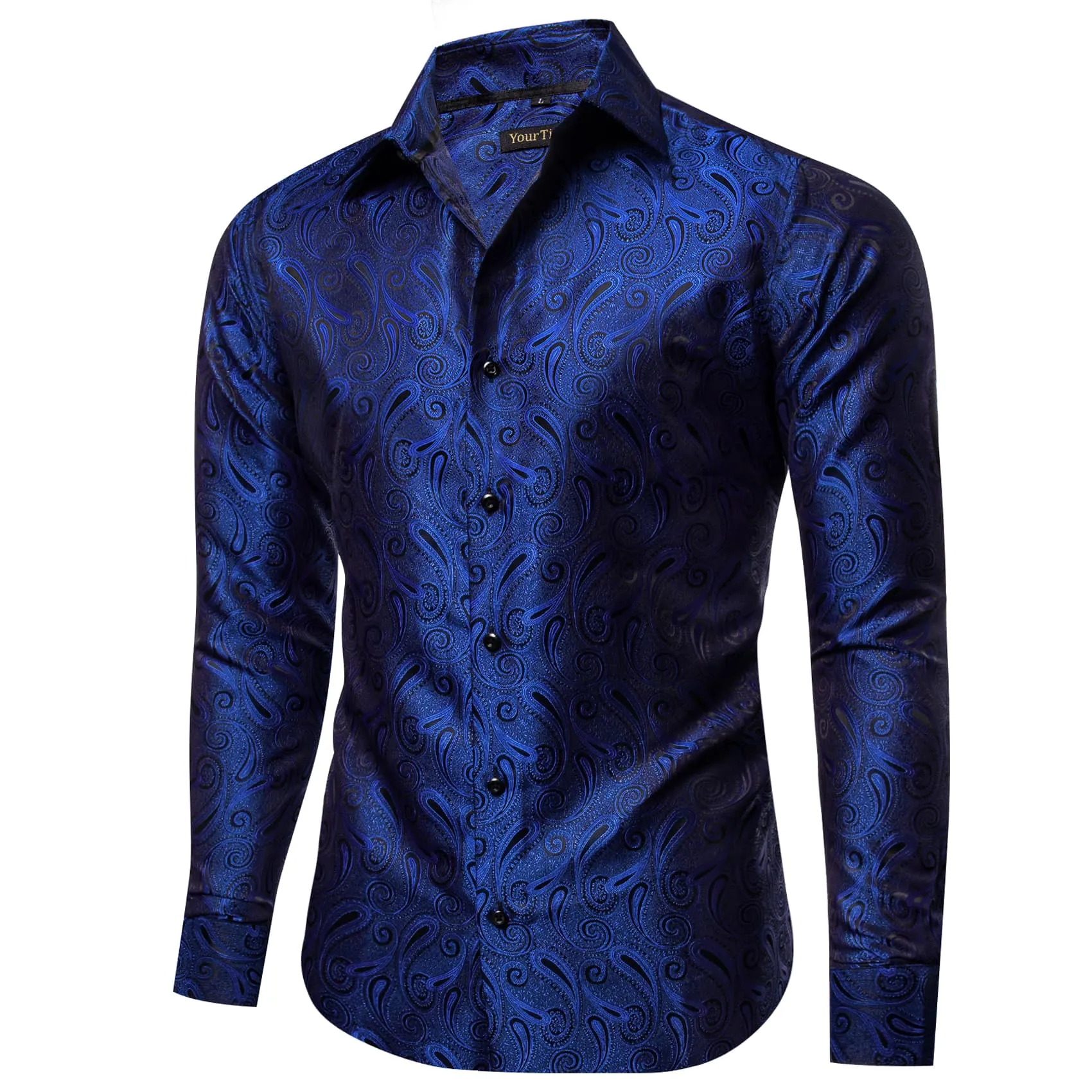 YourTies Windsor Collar Men's Dress Shirt Blue Paisley Jacquard Top