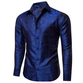 YourTies Windsor Collar Men's Dress Shirt Blue Paisley Jacquard Top