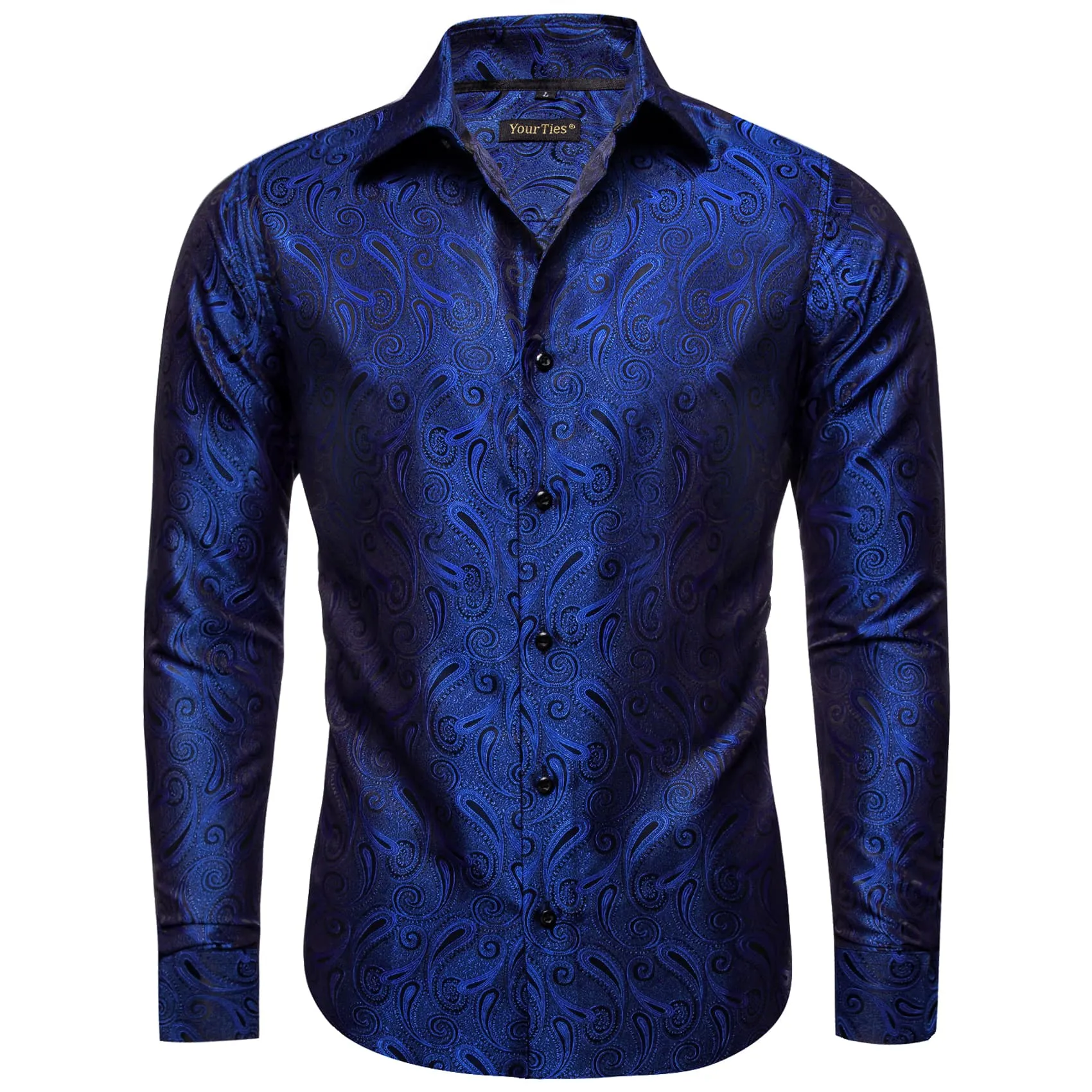 YourTies Windsor Collar Men's Dress Shirt Blue Paisley Jacquard Top