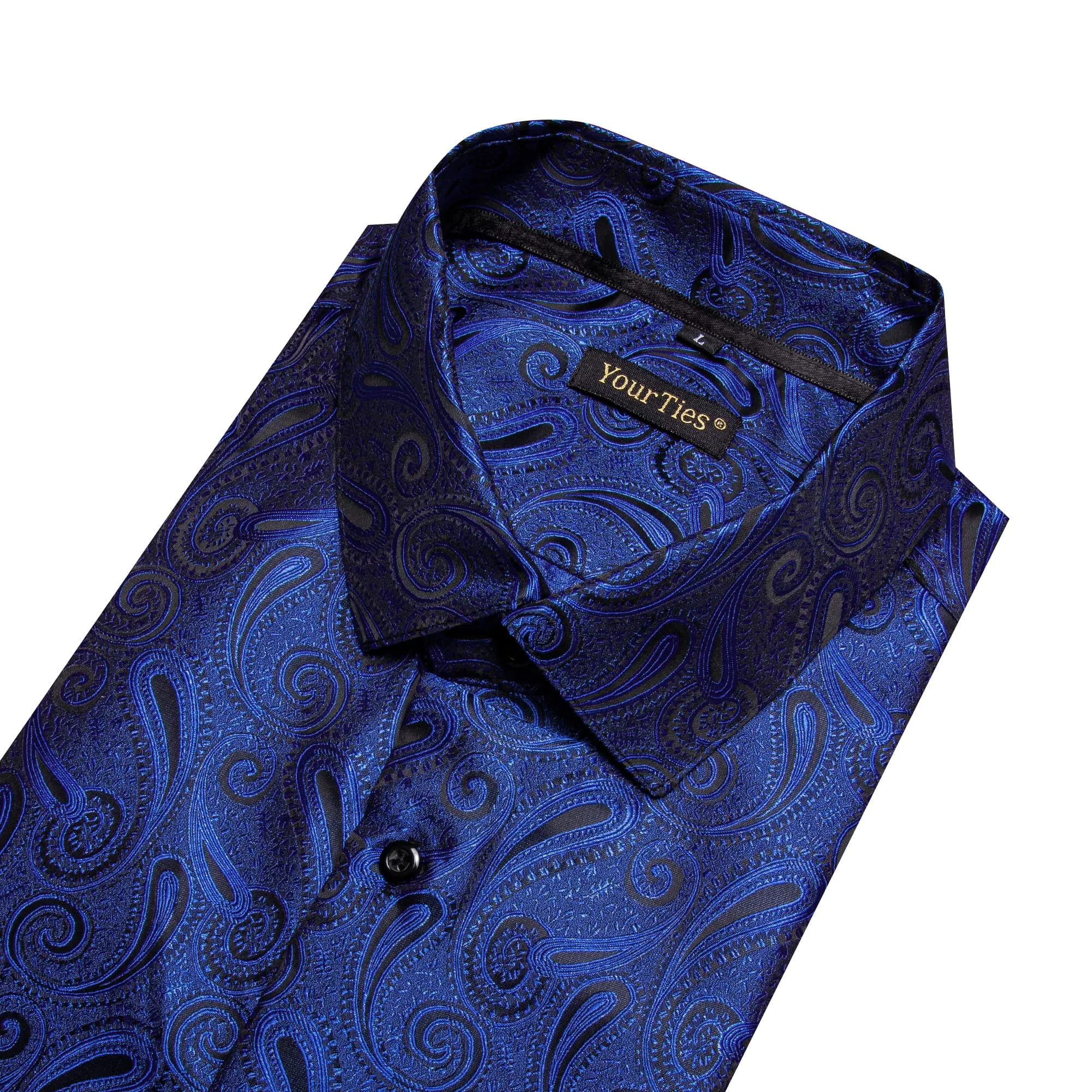 YourTies Windsor Collar Men's Dress Shirt Blue Paisley Jacquard Top