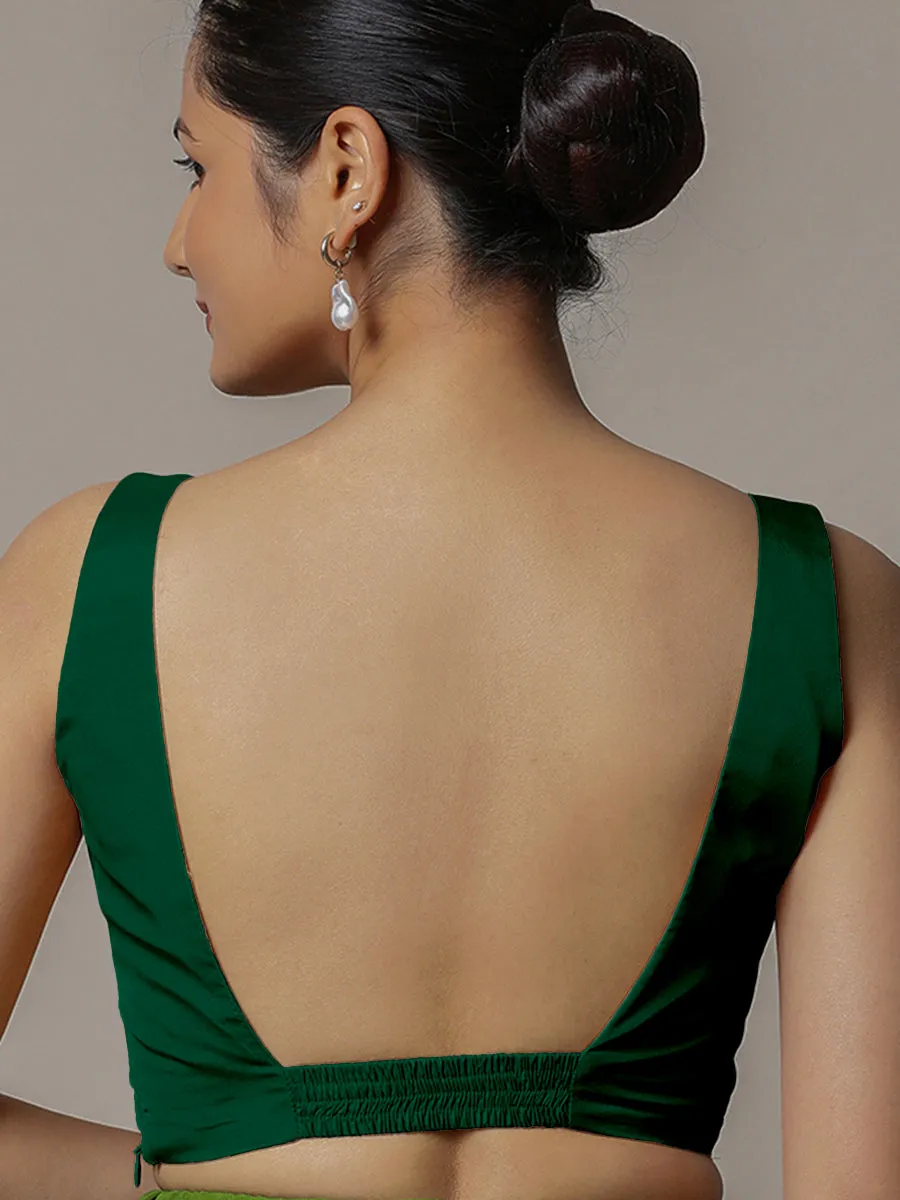 Zeba x Rozaana | Bottle Green Sleeveless Saree Blouse w/ FlexiFit™